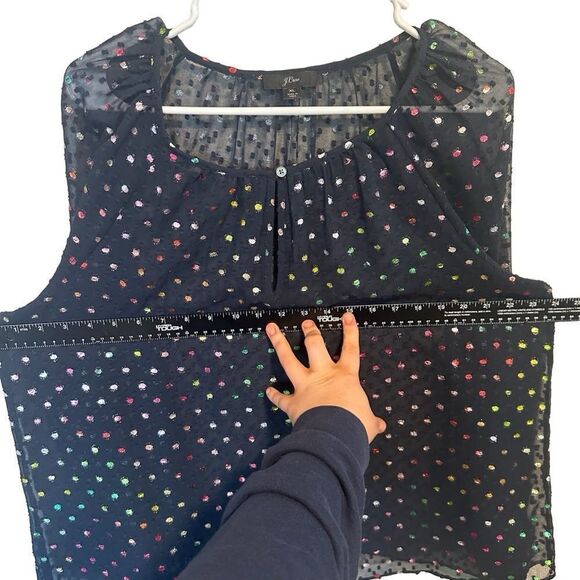 J. CREW- Popover in Rainbow Clip Dot Chiffon Semi Sheer Navy Multi, Size XL - Picture 9 of 13
